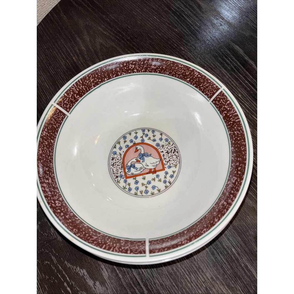 Vintage Country Goose Duck‎ Set Of 4 Bowls Blue Rain  Farmland